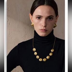 Gold Textured Bead Statement Necklace & Earring Set – Stainless Steel